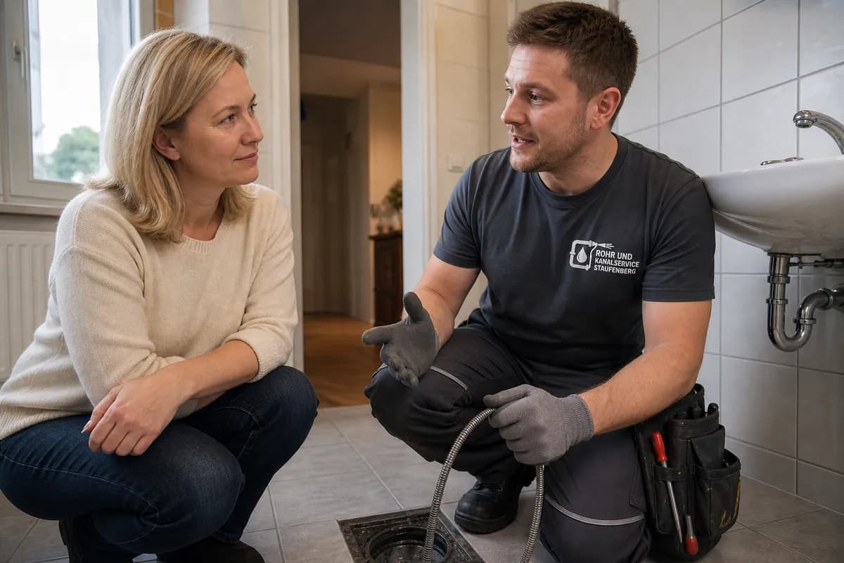Techniker von Rohr- und Kanalservice Staufenberg mit Hochdruck-Ausrüstung bei der Rohrreinigung